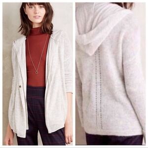 MOTH ANTHROPOLOGIE Gray Alpaca Wool Knit Hooded Lined Sweater Cardigan  M